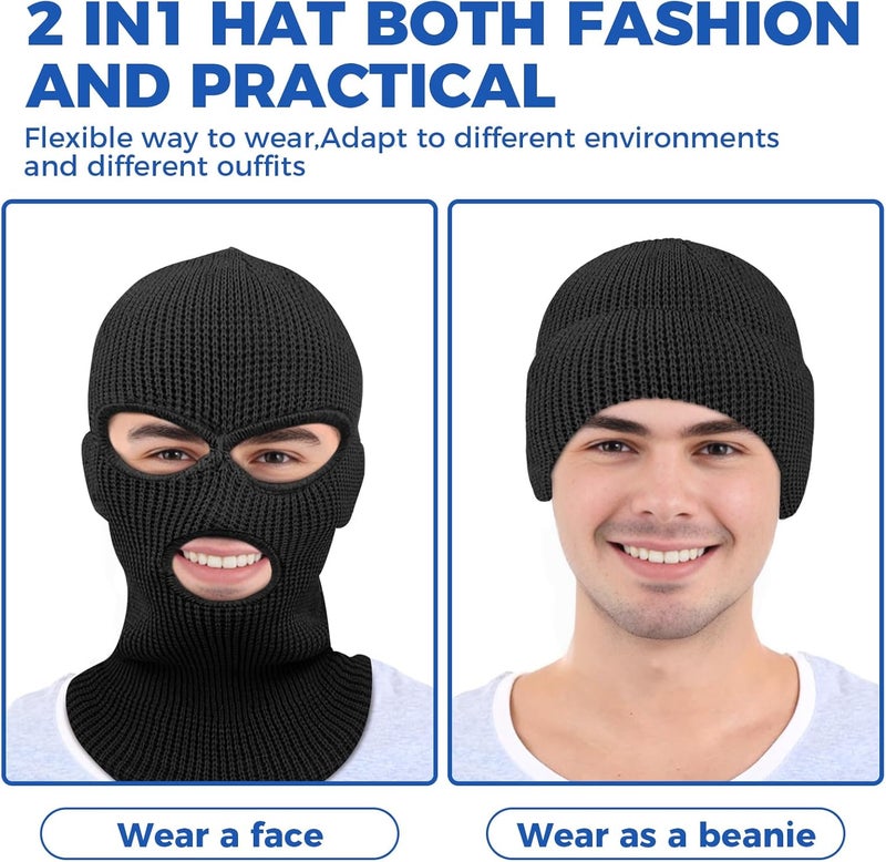 AURUZA 3 Hole Winter Knitted Mask, Full Face Cover Ski Scarf Mask Warm Balaclava for Adult Skiing, Motorcycle,Wind Protection - Image 4